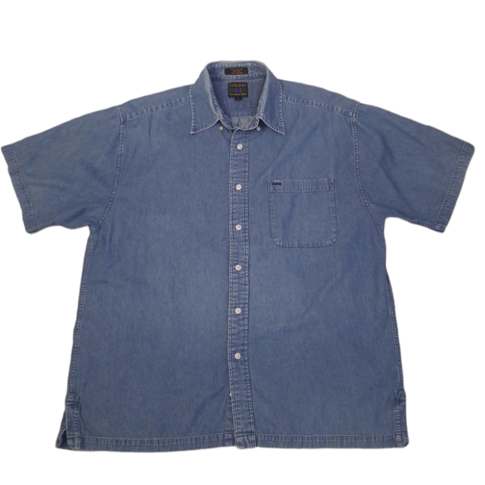 Vintage Colours Alexander Julian Denim Shirt Size L Blue Short Sleeve P